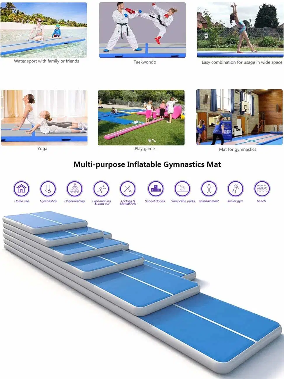 OEM Air Track Inflatable Gymnastics Mat Yoga Mat 6m Inflatable Air Track Tumbling Mat